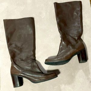 Genuine leather boots, soft slouch, stacked heel